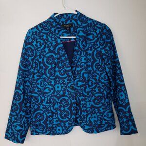 NWOT  Talbots Blazer/ Jacket Sz 6P Gorgeous Blue and Black Design    B18